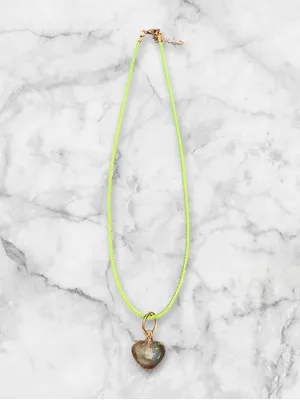 Handmade Iridescent Heart Pendant Necklace in Neon Green thumbnail 2
