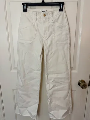 Paige Anessa Raw Hem High Waist Crop Wide Leg Utility Jeans thumbnail 4