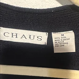 Chaus ‎ navy wool cardigan size M eclectic grandpa thumbnail 3