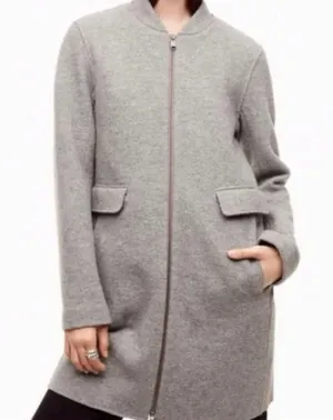 Aritzia Babaton Bonamici 100% Wool Gray Zip Coat Jacket‎ Size Small Minimalist thumbnail 1