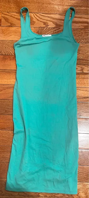 Zara green bodycon Tank Sleeveless back slit midi dress size M thumbnail 5