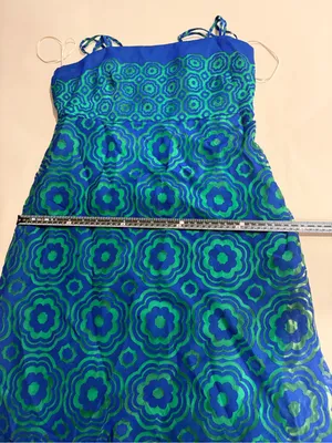 Trina Turk Blue Green Geometric Print Midi Dress Size 6 Resort Coastal Vacation thumbnail 3