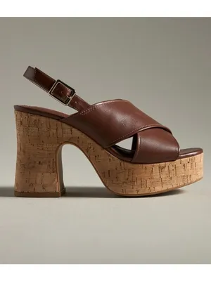 Anthropologie Brown Cross-Strap Woven Platform Sandals Size EU 40 US 9-9.5 thumbnail 2