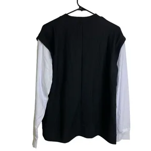 Azul by Moussy Long Sleeve Shirt Black Waffle White Layered Womens Size Medium thumbnail 2