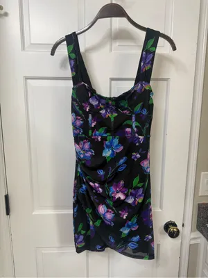 Lulu's Black Mini Dress with Purple, Blue & Green Floral Print thumbnail 5