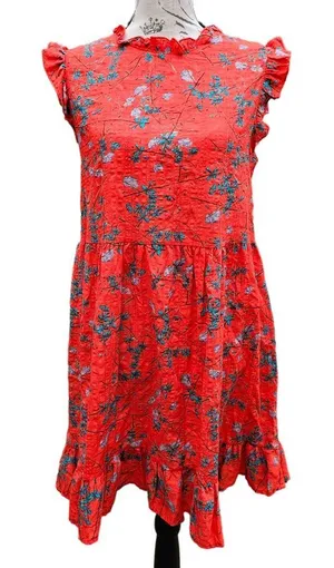 Ces Femme Women's Red Floral Cotton Ruffle Sleeveless Mini‎ Dress Size Medium thumbnail 1