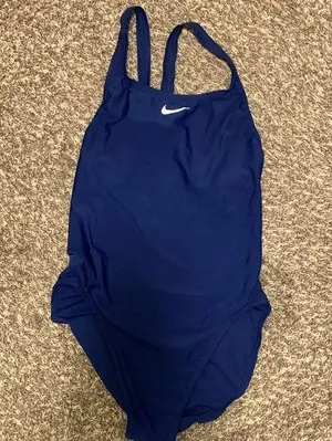 NIKE swimsuit woman size 14 open back navy color thumbnail 1