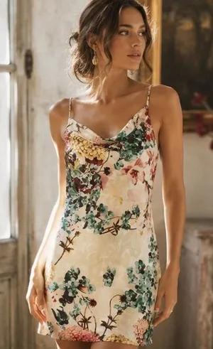 Natori Abstract Floral Satin Cowl Neck Slip Dress Women Sz XL thumbnail 1