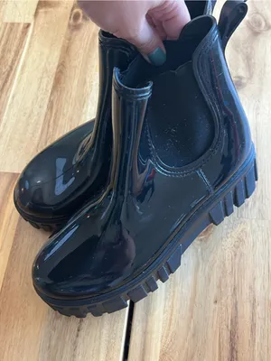 SANMM Black Glossy Chelsea Rain Boots Chunky Lug Sole EU 36 thumbnail 7