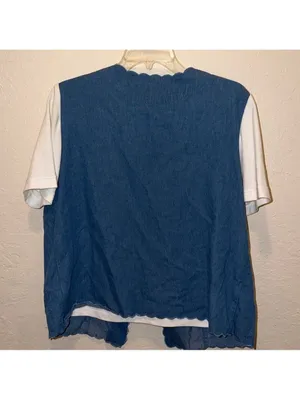 Vintage embroidered floral denim vest with attached shirt cottagecore grandma thumbnail 5