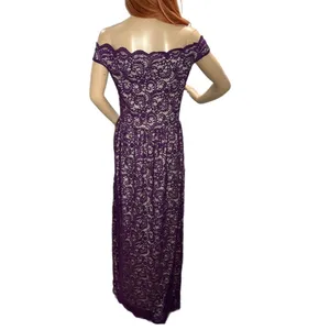 Yellow Star Womens Plum Lace Nude Maxi Off Shoulder Dress Size M USA MADE thumbnail 7