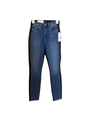 7 for All Mankind High-Waist Ankle Skinny Jeans with Coated Black Trim Size 25 thumbnail 2