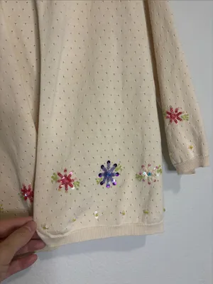 Vintage Joseph A. Cream Floral Embellished silk Knit Cardigan xl thumbnail 3