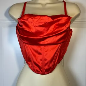 Urban Outfitters Red Satin Corset Bustier Crop Top Zip Back M thumbnail 2