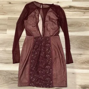 TJD The Jetset Diaries Lace Cutout Mini Dress Maroon Cream Women’s Small thumbnail 6