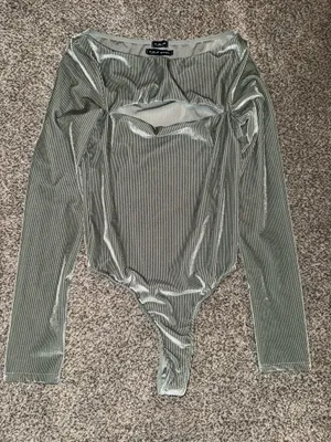Out From Under Urban Outfitters Green Velvet Ribbed Cutout Long Sleeve Bodysuit thumbnail 1
