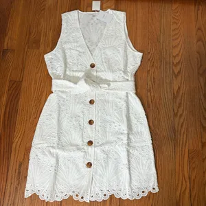 Andie The Navarino Dress Button Front Eyelet‎ White size Small NWT thumbnail 2