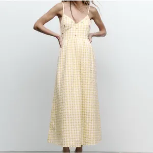 NWT ZARA Gingham Dress Yellow White XXLarge Beaded Open Back thumbnail 5