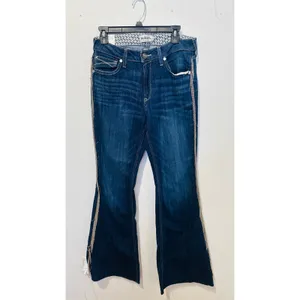 ARIAT R.E.A.L. Denim Dark Wash Silver Fringe Accent Side High Rise Flare Jeans thumbnail 2