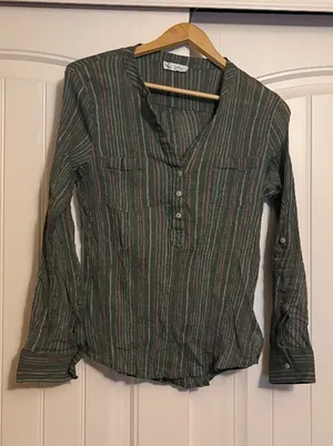 Carve Designs Popover Top Large Long Sleeve Organic Cotton Green Stripes Texture thumbnail 1