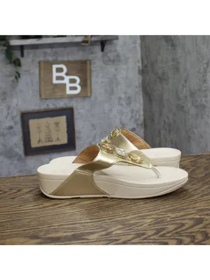 Fitflop Womens F-Mode Bejewelled Toe-Post Slip-On Thong Sandals Platino Gold 10M thumbnail 6