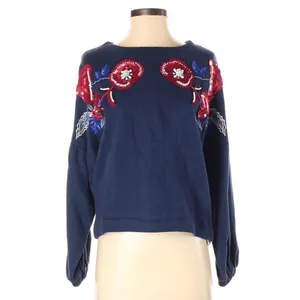 PARKER Beaded Sequin Sweatshirt Floral Embroidered Long Sleeve Blue‎ Red XS New thumbnail 2