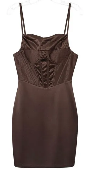 Brown Sleeveless Corset Mini Dress Structured Bodice Boning Women's Size XS thumbnail 1