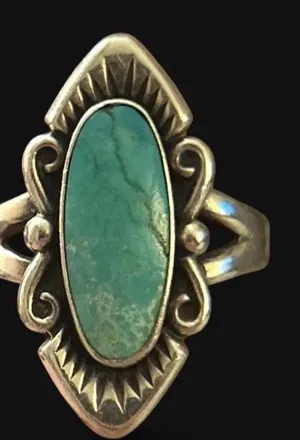 🔥 AUTHENTIC Vintage Navajo Signed Sterling Silver Turquoise Ring Blue thumbnail 1