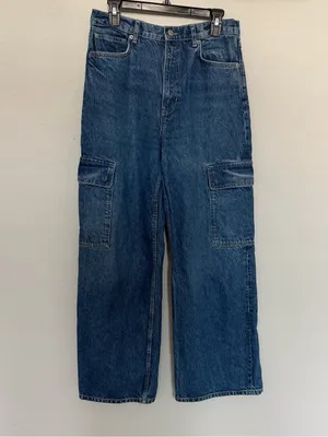 Reformation Cary Cargo High Rise Slouchy Wide Leg Jeans Size 29 Medium Wash thumbnail 3