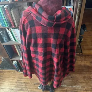 Anthro Field of Flowers red M buffalo plaid cardigan coat thumbnail 4