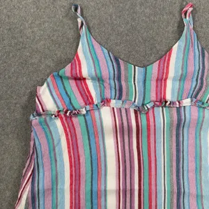 Umgee Striped Tunic Tank Top Size Large Ruffle V-Neck Pink Blue Spaghetti Strap thumbnail 3