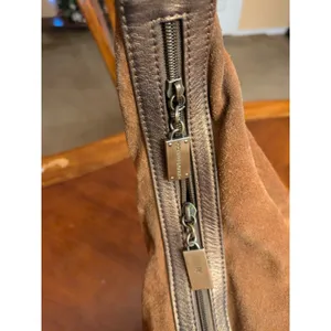 Donald Pliner Camel Suede/Metallic Cresent Studded Trim Hobo Purse thumbnail 9