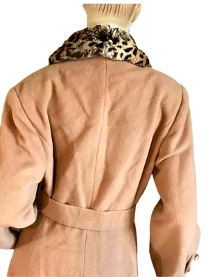 Oronero Tan Italian Wool & Animal Print Rabbit Fur Collar Coat (8) thumbnail 8