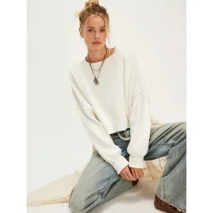 Free People Easy Street Crop Pullover Sweater in White Size Large Preppy Fall thumbnail 2