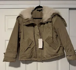 Zara Short Parka Jacket Faux Fur Hooded Military Urban‎ Utilitarian Gorpcore thumbnail 1