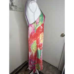 Natori Womens Sz M Botanic Print Satin Midi Slip Dress Chemise Floral Pink thumbnail 3