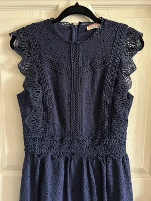 Andree by Unit Navy Cottage Eyelet Mini Dress Med Indie Cotton Blend Boho-Chic thumbnail 5