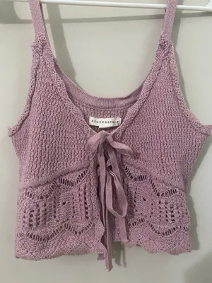 Aeropostale Dusty Lavender Knit Tie-Front Cropped Cami Top thumbnail 3