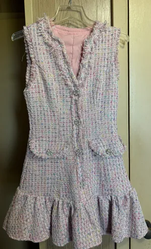 SheIn Pink Tweed Mini Dress – Pearl Button – thumbnail 1