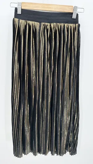 Trouve Metallic Black‎ Gold Shimmer Pleated Maxi Skirt Womens Size XS thumbnail 1