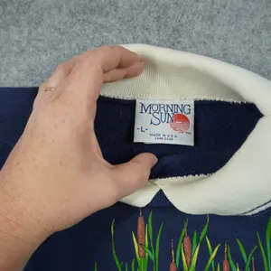 Vintage Morning Sun Wagon Wheel Wildflower Sweatshirt Navy Blue Large‎ USA Made thumbnail 4