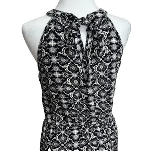 Maxi Dress Womens L Black‎ White Boho Chic Global-Print Tribal Halter Flowy thumbnail 9