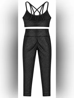 Marika Black Croc Textured Leggings & Sports Bra Set – Size Medium thumbnail 2
