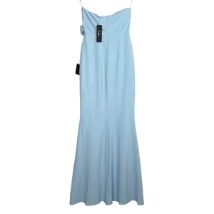 NWT Lulus Elegant Finesse Pleated Cutout Strapless Bodice Maxi Dress S Blue thumbnail 6