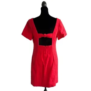 Maeve Anthropologie Red Bow Back Open Back Shift Mini Dress Sz 10 Short Sleeve thumbnail 4
