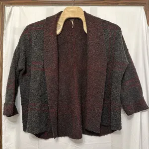 Free People Womens XS/S Gray Red Plaid Wool‎ Blend Oversized Cardigan Sweater thumbnail 1
