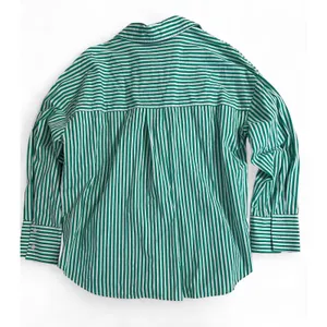Double Zero Women’s L Green White Stripe Oversized Cotton Button Down Shirt thumbnail 4