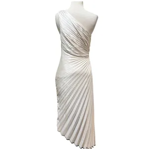 Dress Forum Olympia One Shoulder Pleated Asymmetric Maxi Dress Medium Ivory HOCO thumbnail 6