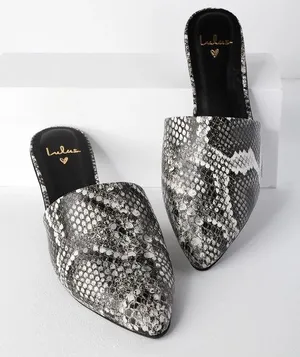 Lorena Leather Black and White Snake Pointed-Toe Slides thumbnail 1