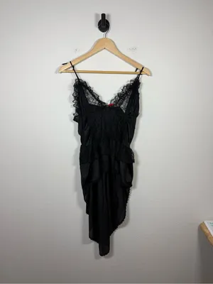 Vintage Stroke of Midnight Black Lace High Low Babydoll Lingerie Top Size L thumbnail 2